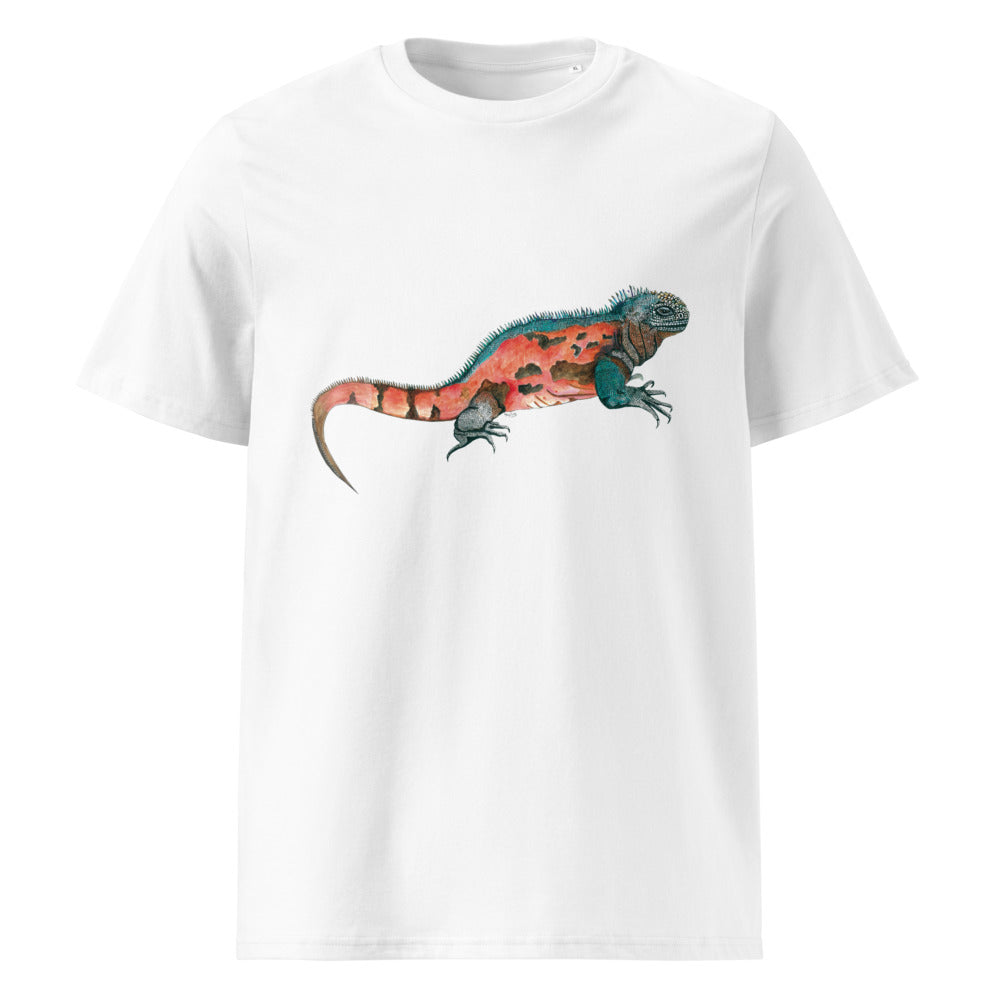 Marine Iguana tee on White, Printful mockup