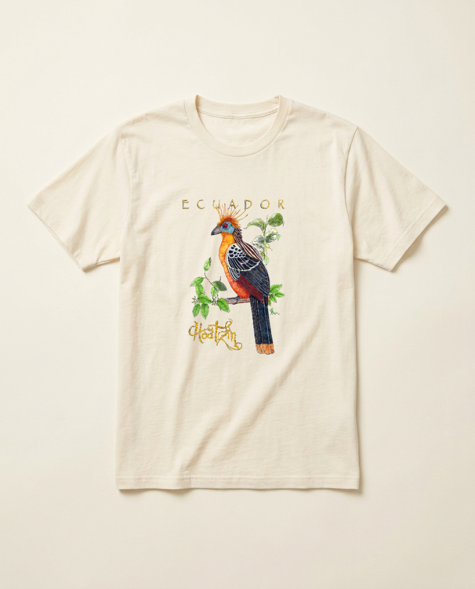 Product mockup: hand-painted Hoatzin by Lilly Sylva