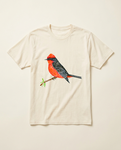 Product mockup: hand-painted Vermilion Flycatcher by Lilly Sylva
