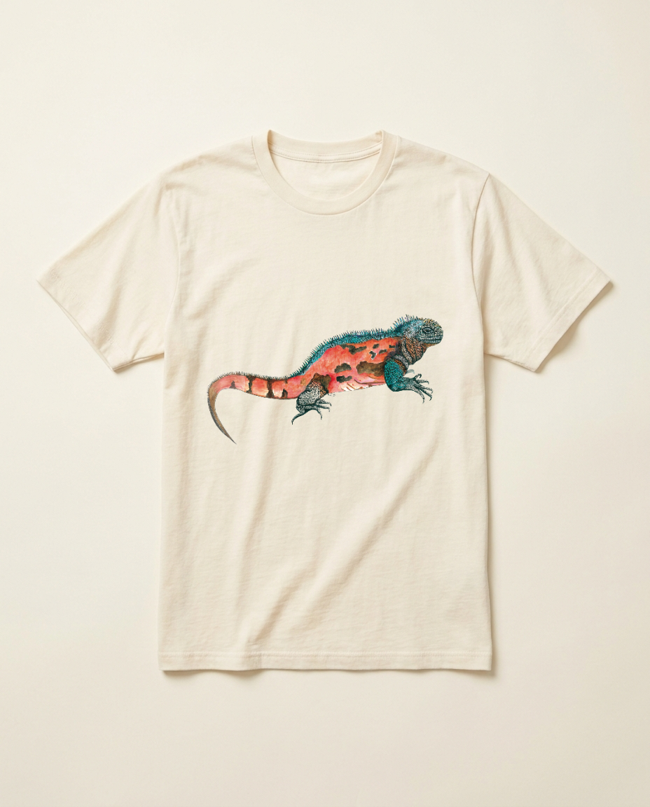 Product mockup: hand-painted Marine Iguana by Lilly Sylva