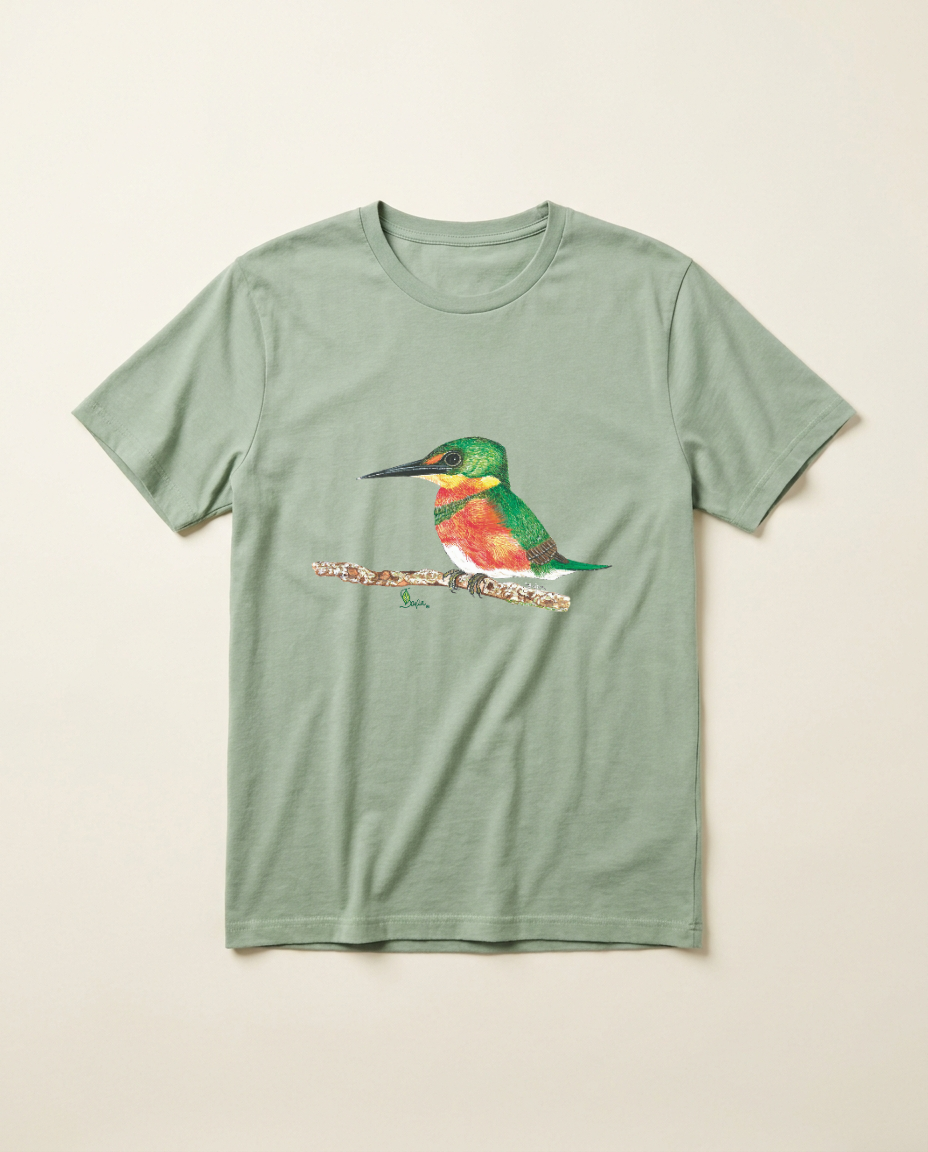 Product mockup: hand-painted American Pygmy Kingfisher by Lilly Sylva