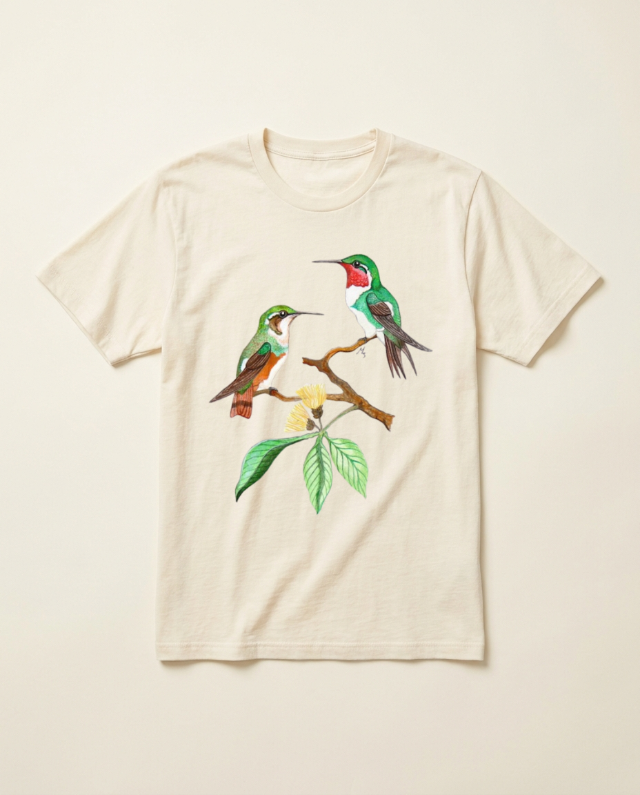 Product mockup: hand-painted White-bellied Woodstar by Lilly Sylva