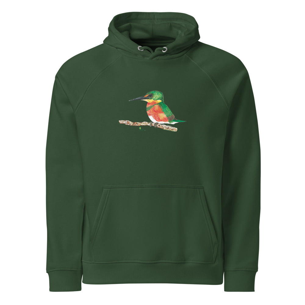 American Pygmy Kingfisher hoodie on Bottle green, Printful mockup
