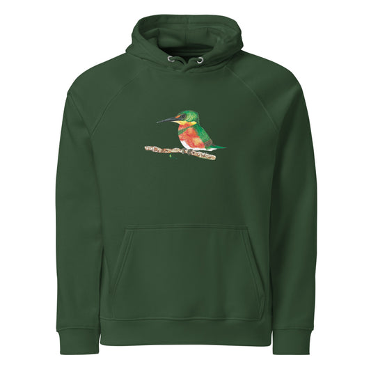 American Pygmy Kingfisher hoodie on Bottle green, Printful mockup