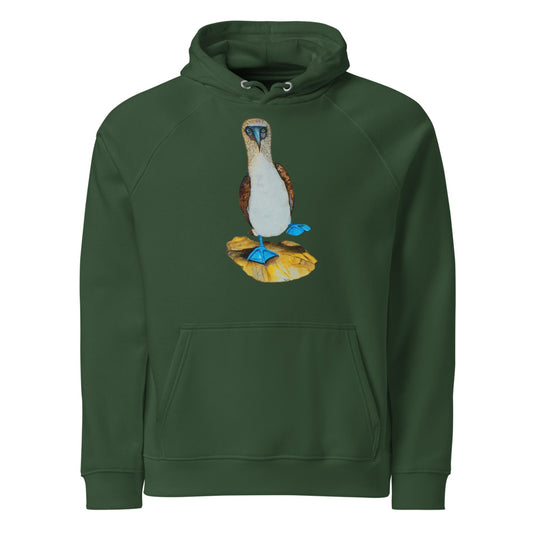 Blue-footed Booby hoodie on Bottle green, Printful mockup