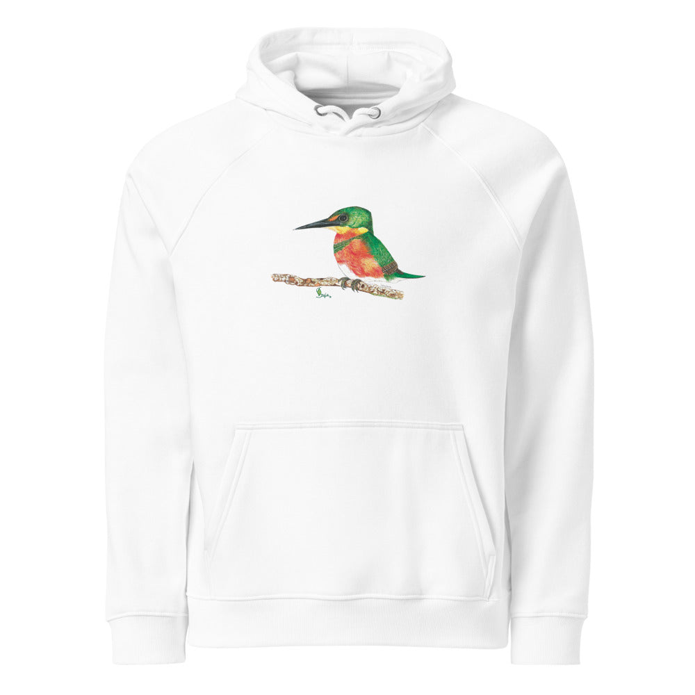 American Pygmy Kingfisher hoodie on White, Printful mockup
