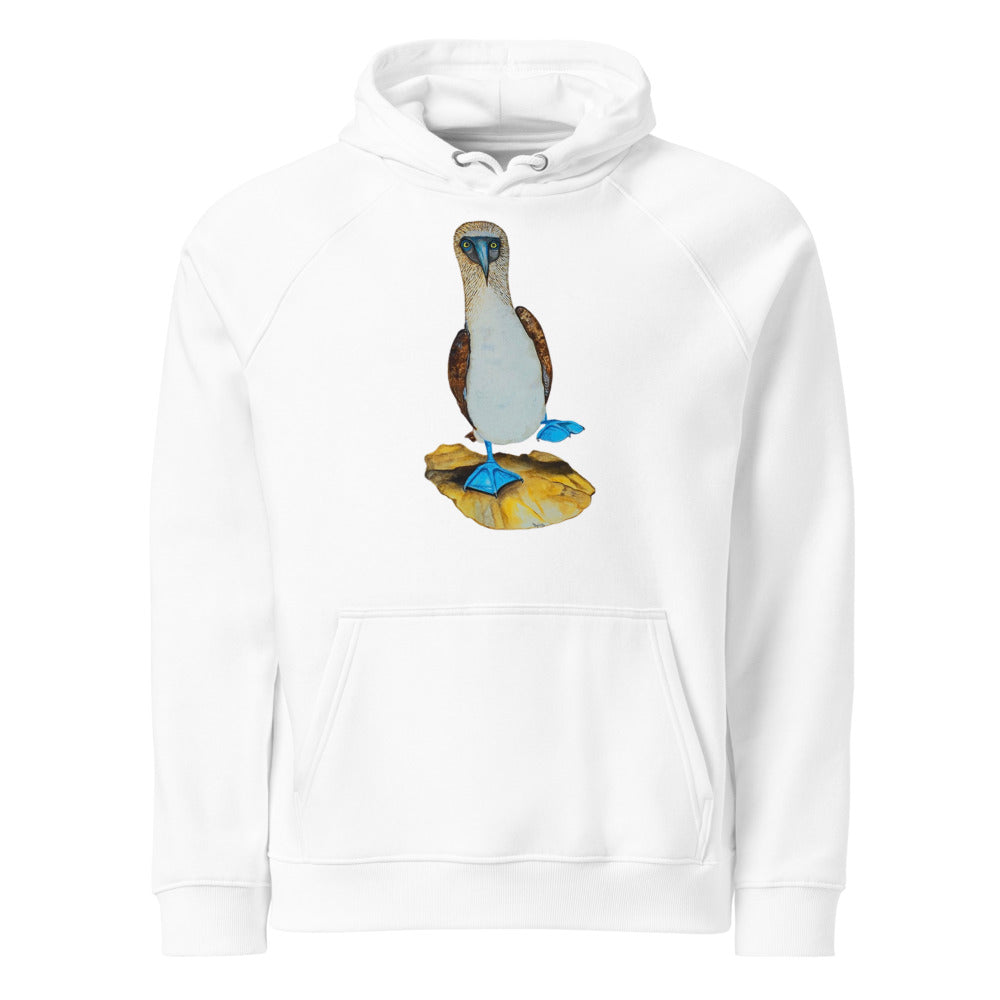 Blue-footed Booby hoodie on White, Printful mockup