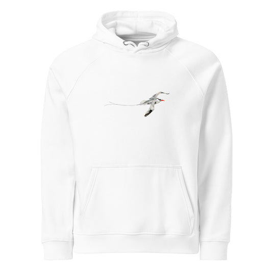 Red-billed Tropicbird hoodie on White, Printful mockup