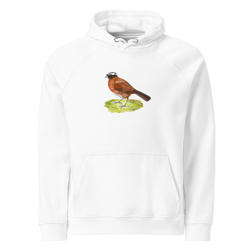 Tanager Finch hoodie on White, Printful mockup