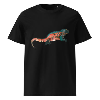 Marine Iguana tee on Black, Printful mockup