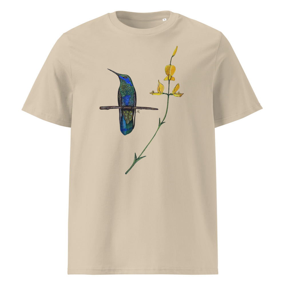 Sparkling Violetear tee on Desert Dust, Printful mockup