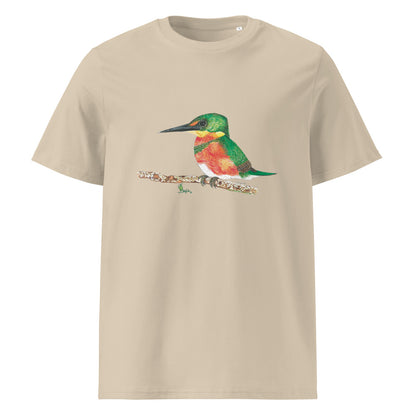 American Pygmy Kingfisher tee on Desert Dust, Printful mockup