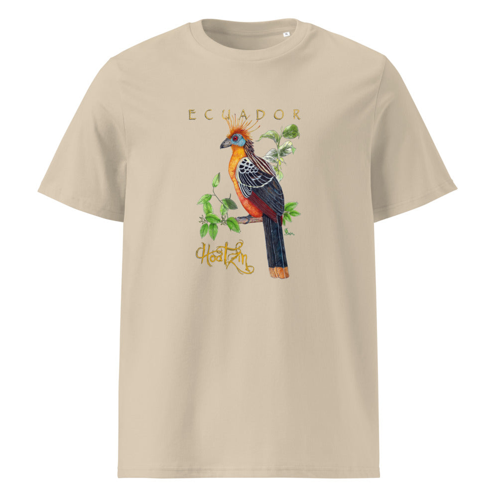 Hoatzin tee on Desert Dust, Printful mockup