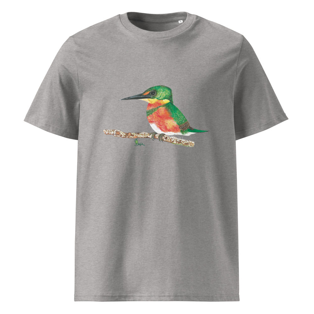 American Pygmy Kingfisher tee on Heather Grey, Printful mockup