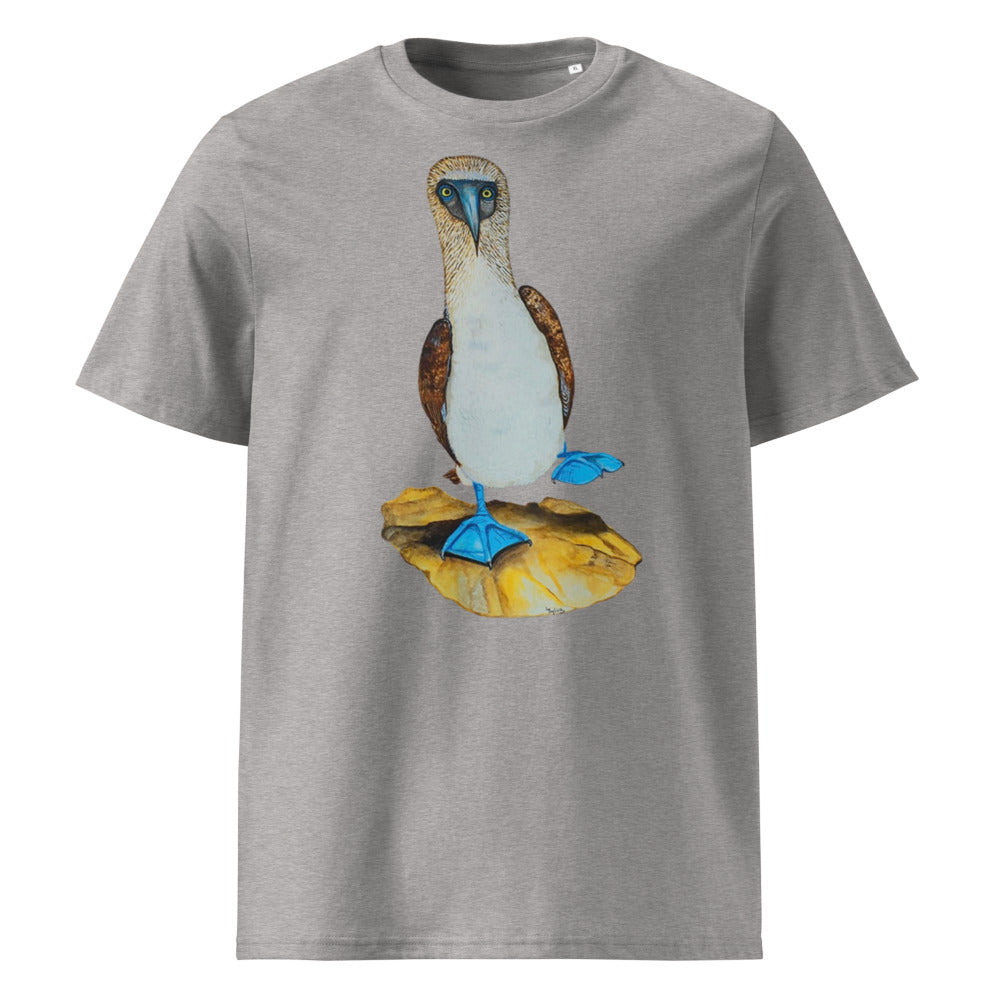 Blue-footed Booby tee on Heather Grey, Printful mockup