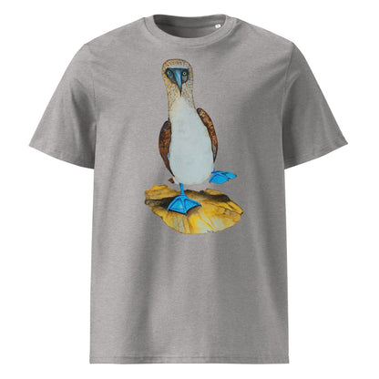 Blue-footed Booby tee on Heather Grey, Printful mockup