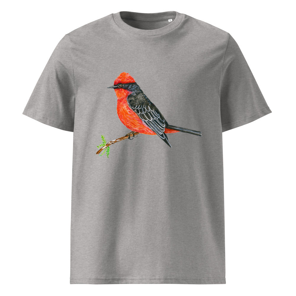 Vermilion Flycatcher tee on Heather Grey, Printful mockup