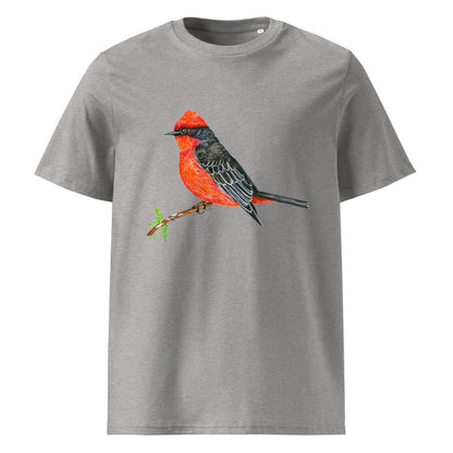 Vermilion Flycatcher tee on Heather Grey, Printful mockup