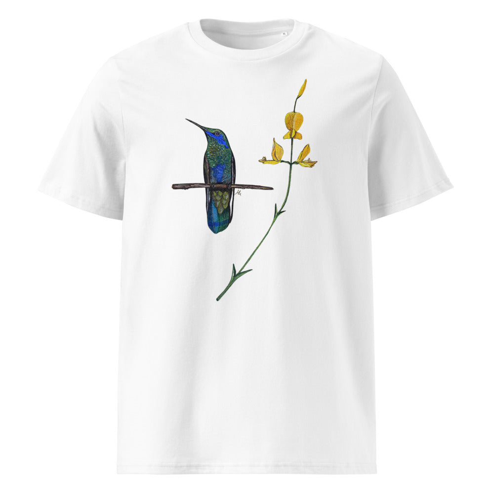 Sparkling Violetear tee on White, Printful mockup