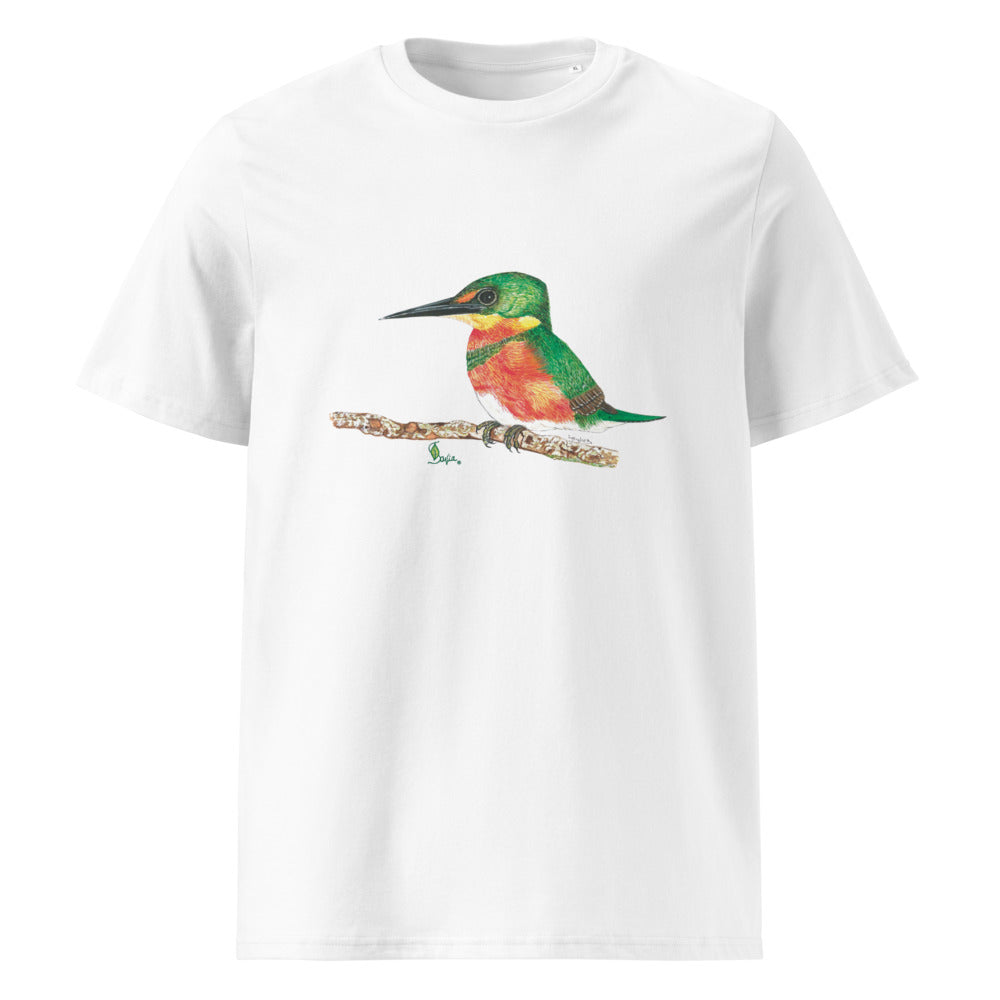 American Pygmy Kingfisher tee on White, Printful mockup