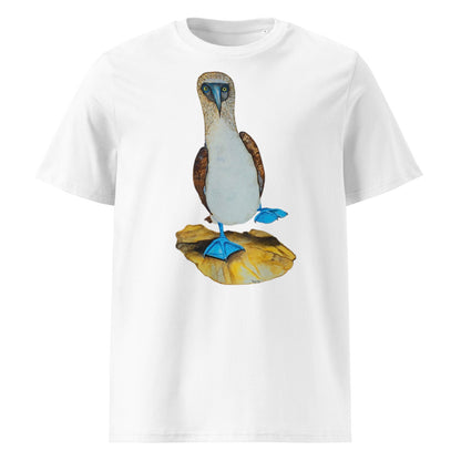 Blue-footed Booby tee on White, Printful mockup