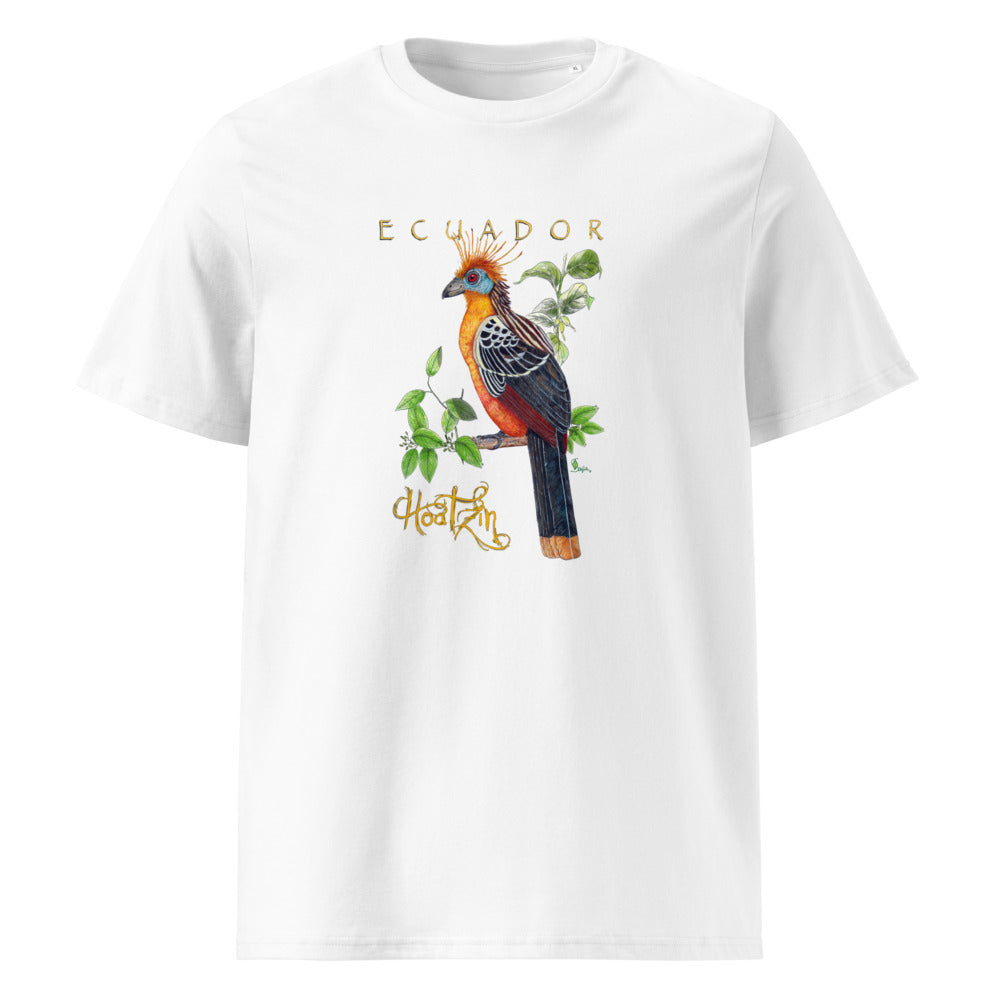 Hoatzin tee on White, Printful mockup